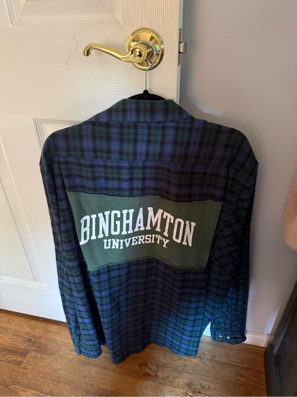 Binghamton University Women's Plaid Button-Up Shirt - Green/Navy